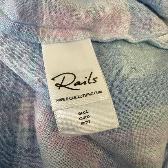 RAILS Whitney Check Short-Sleeve Button-Down Shirt in Aqua Pink Blue - Picture 8 of 11